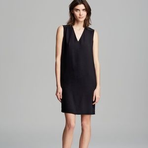 Vince Black Leather Trim V-Neck Shift Dress 0 $249